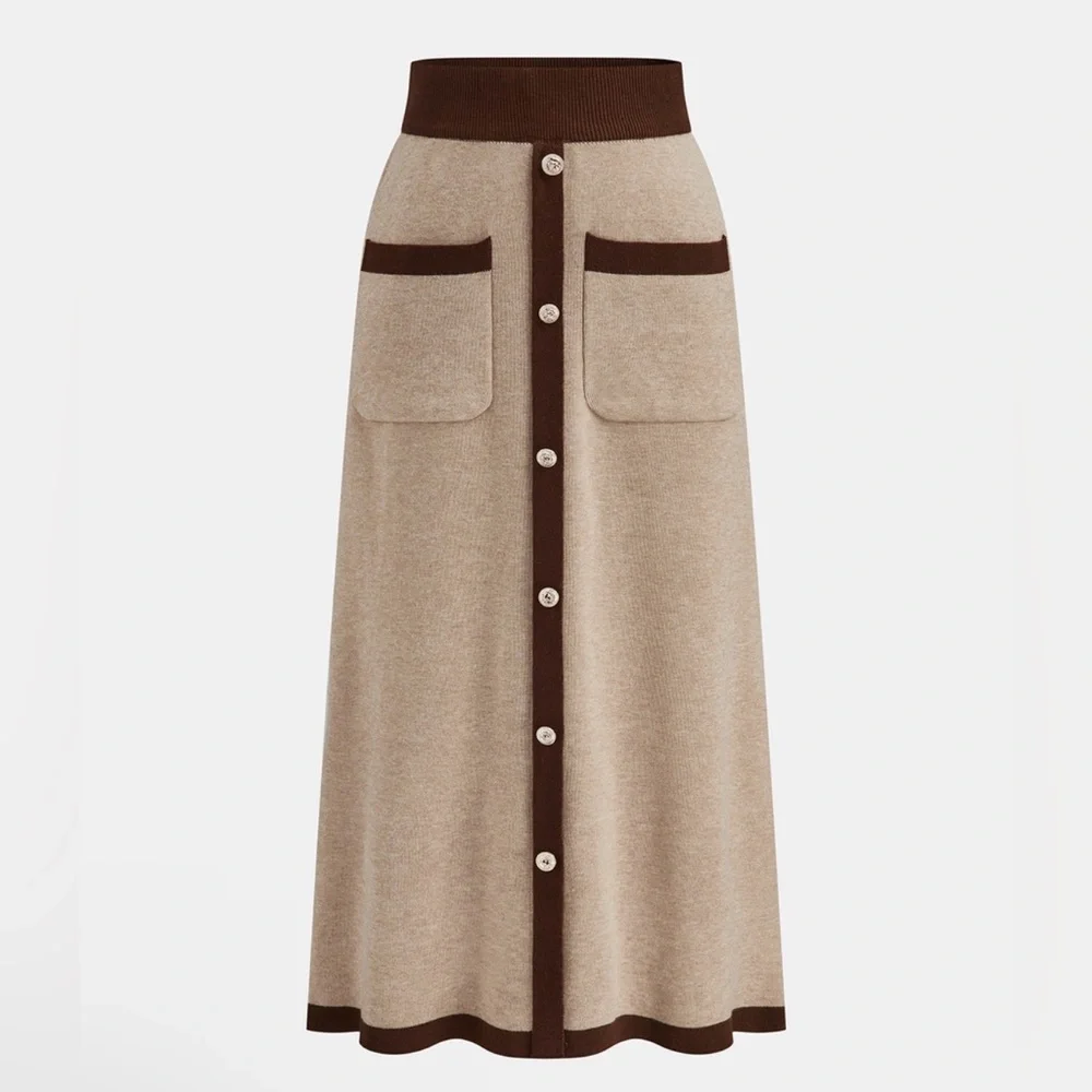 NWT Commense Tan and Brown Sweater Midi Skirt Set - Size Large - Picture 2 of 12